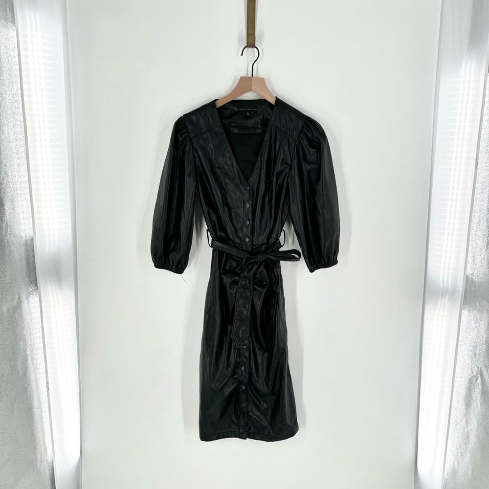 House Of Harlow 1960 Faux Leather‎ Button Down Dress With Belt Size Small